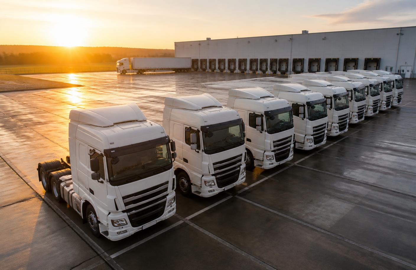 Rexaco truck fleet parked at the depot